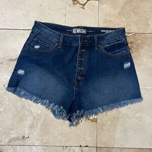 Rewash Dark Blue Frayed Hem Jean Shorts